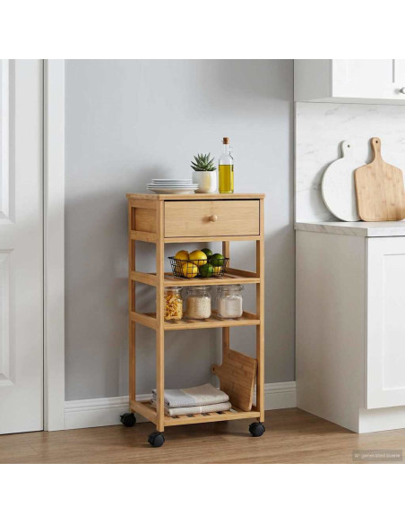 Carrello da Cucina con Ruote Naturale 37 x 36 x 80 cm Bambù