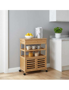 Carrello da Cucina con Ruote Naturale 59,5 x 36 x 82 cm Bambù