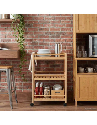 Carrello da Cucina con Ruote Naturale 46 x 38 x 76 cm Bambù