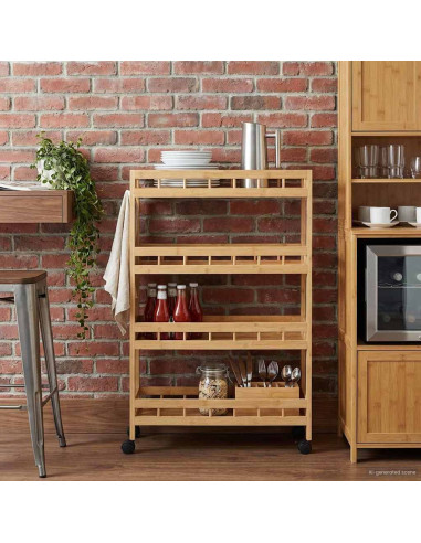 Carrello da Cucina con Ruote Naturale 60 x 18 x 97 cm Bambù