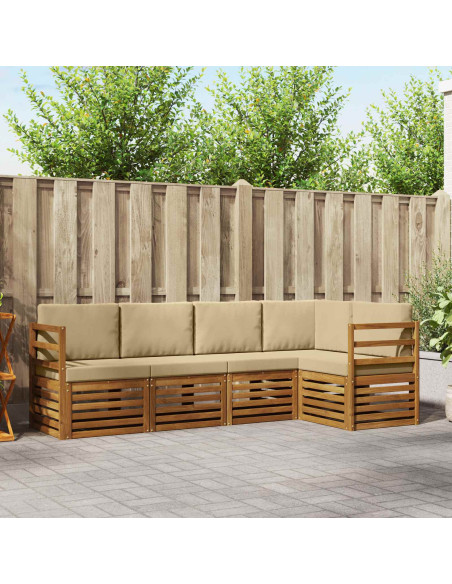 Set divani 5 pcs Naturale e Beige Legno di Acacia Massello