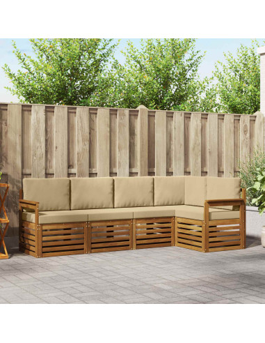Set divani 5 pcs Naturale e Beige Legno di Acacia Massello