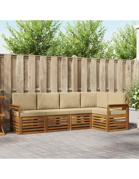 Set divani 5 pcs Naturale e Beige Legno di Acacia Massello