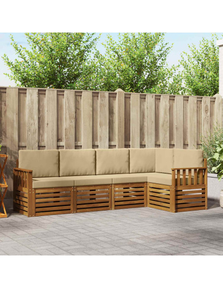 Set divani 5 pcs Naturale e Beige Legno di Acacia Massello
