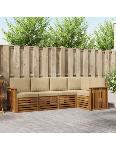 Set divani 5 pcs Naturale e Beige Legno di Acacia Massello
