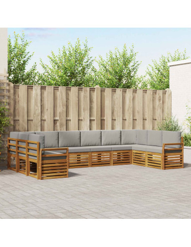 Set divani con cuscino 10 pcs Grigio Naturale e Chiaro