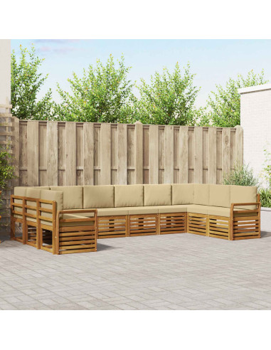 Set divani 10 pcs Naturale e Beige Legno di Acacia Massello
