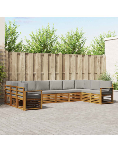 Set divani con cuscino 10 pcs Grigio Naturale e Chiaro