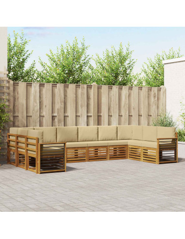 Set divani 10 pcs Naturale e Beige Legno di Acacia Massello