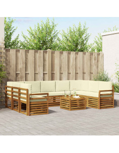 Set divani 10 pcs Naturale e Crema Legno di Acacia Massello