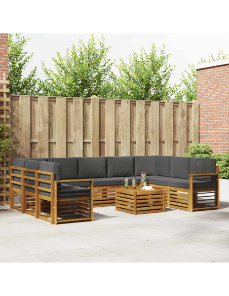 Set divani 10 pcs Naturale e Antracite Legno di Acacia Massello