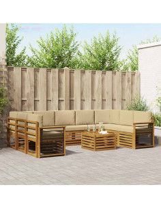Set divani 10 pcs Naturale e Beige Legno di Acacia Massello