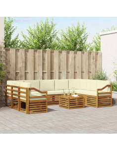 Set divani 10 pcs Naturale e Crema Legno di Acacia Massello