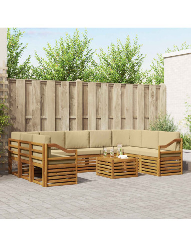 Set divani 10 pcs Naturale e Beige Legno di Acacia Massello