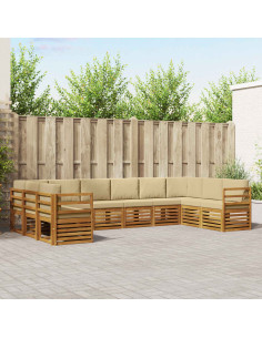 Set divani 10 pcs Naturale e Beige Legno di Acacia Massello