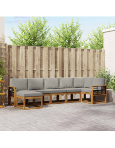 Set di divani con cuscino 7 pcs Grigio Naturale e Chiaro