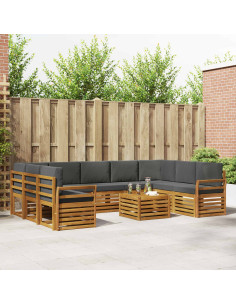 Set divani 10 pcs Naturale e Antracite Legno di Acacia Massello