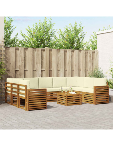 Set divani 10 pcs Naturale e Crema Legno di Acacia Massello
