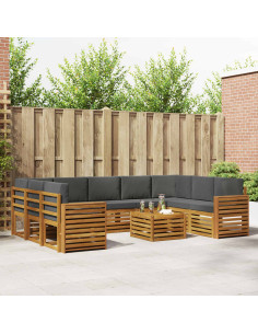 Set divani 10 pcs Naturale e Antracite Legno di Acacia Massello