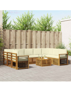 Set divani 10 pcs Naturale e Crema Legno di Acacia Massello