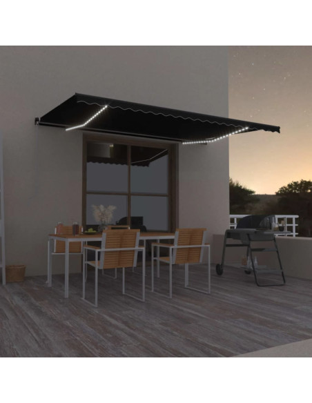 Tenda da Sole Retrattile Manuale con LED 500x350 cm Antracite
