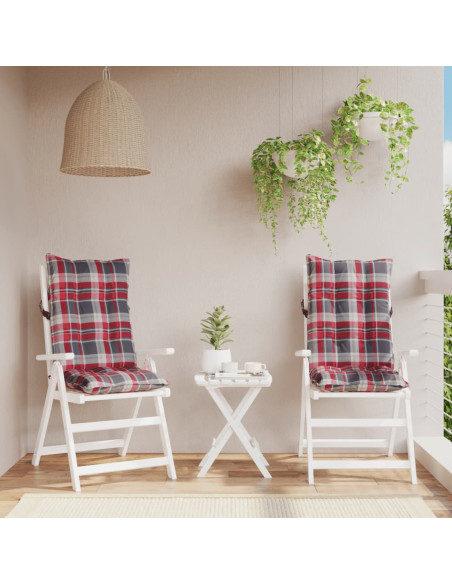 Cuscini Sedia Schienale Alto 2 pz Quadri Rosso Tessuto Oxford