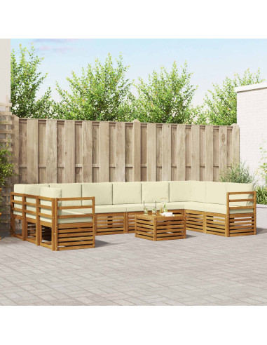 Set divani 11 pcs Naturale e Crema Legno di Acacia Massello