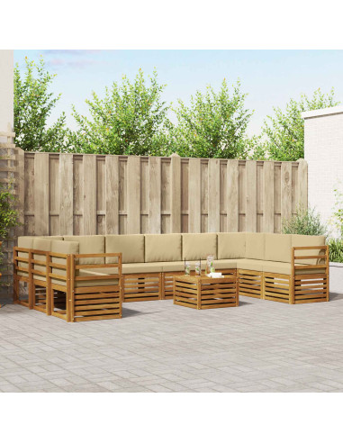 Set divani 11 pcs Naturale e Beige Legno di Acacia Massello