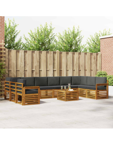 Set divani 11 pcs Naturale e Antracite Legno di Acacia Massello