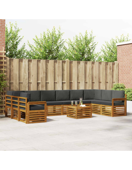Set divani 11 pcs Naturale e Antracite Legno di Acacia Massello