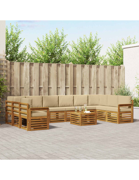 Set divani 11 pcs Naturale e Beige Legno di Acacia Massello
