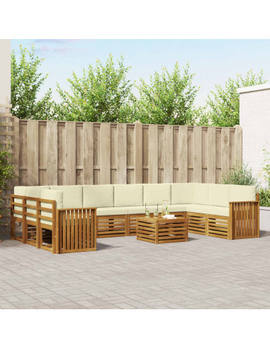 Set divani 11 pcs Naturale e Crema Legno di Acacia Massello