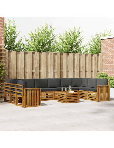 Set divani 11 pcs Naturale e Antracite Legno di Acacia Massello