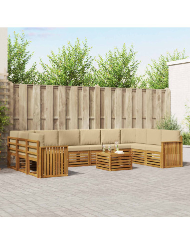 Set divani 11 pcs Naturale e Beige Legno di Acacia Massello