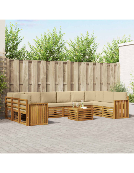 Set divani 11 pcs Naturale e Beige Legno di Acacia Massello