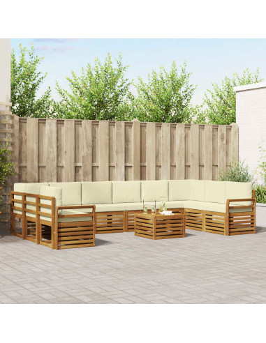 Set divani 11 pcs Naturale e Crema Legno di Acacia Massello
