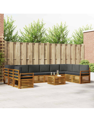 Set divani 11 pcs Naturale e Antracite Legno di Acacia Massello