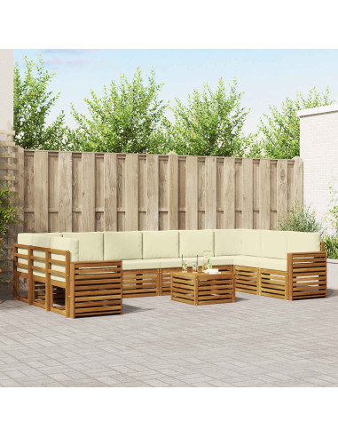 Set divani 11 pcs Naturale e Crema Legno di Acacia Massello