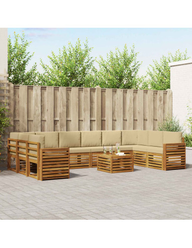 Set divani 11 pcs Naturale e Beige Legno di Acacia Massello