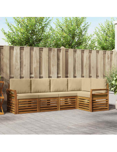 Set divani 5 pcs Naturale e Beige Legno di Acacia Massello