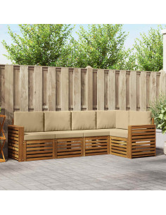 Set divani 5 pcs Naturale e Beige Legno di Acacia Massello