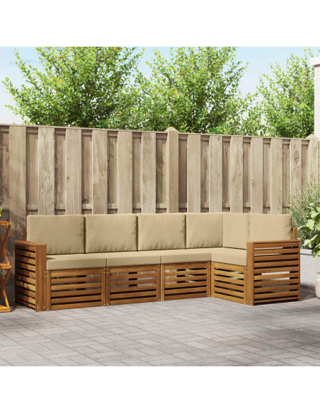Set divani 5 pcs Naturale e Beige Legno di Acacia Massello