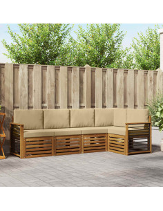Set divani 5 pcs Naturale e Beige Legno di Acacia Massello