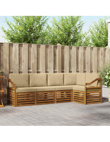 Set divani 5 pcs Naturale e Beige Legno di Acacia Massello