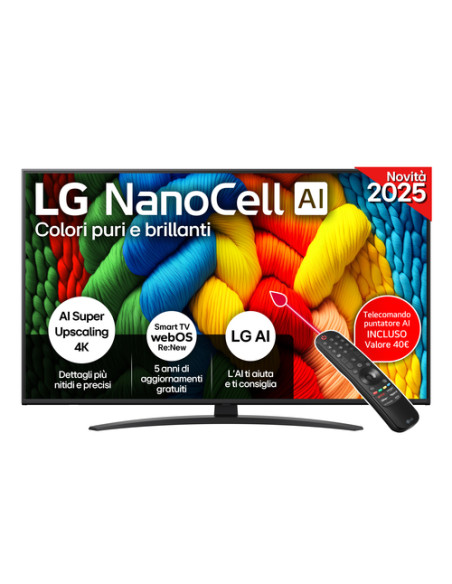 LG NanoCell AI 50NANO81A6A TV Serie NANO81 50'' 4K, α7 Gen8, HDR10, 20W, 3 HDMI con Game Optimizer, Smart TV WebOS 25