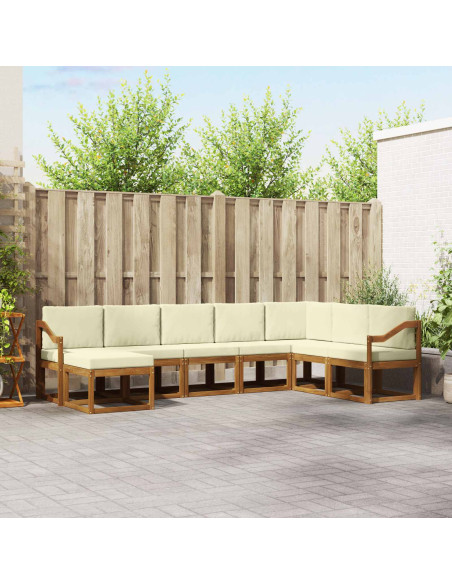 Set di divani 8 pcs Naturale e Crema Legno di Acacia Massello