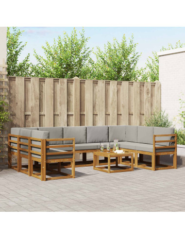 Set di divani con cuscino 10 pcs Grigio Naturale e Chiaro