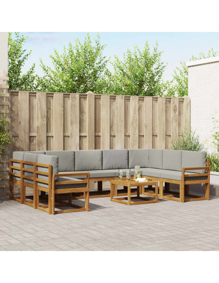 Set di divani con cuscino 10 pcs Grigio Naturale e Chiaro