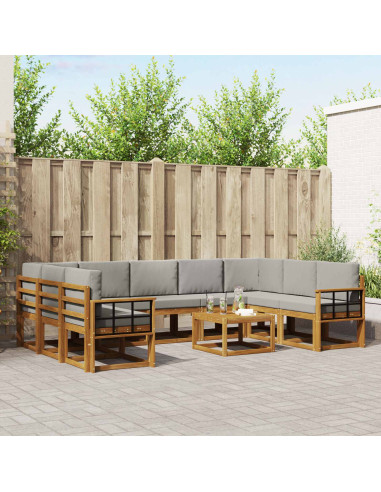 Set di divani con cuscino 10 pcs Grigio Naturale e Chiaro