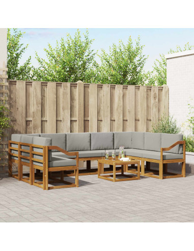 Set di divani con cuscino 10 pcs Grigio Naturale e Chiaro